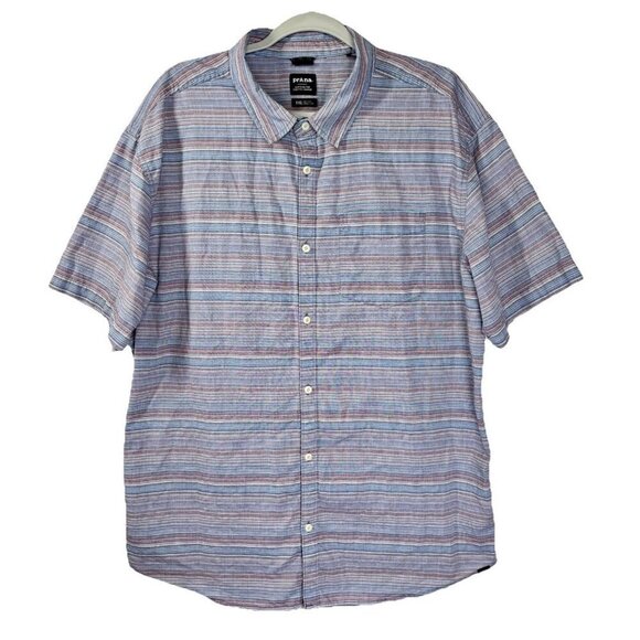 Prana Other - Prana Groveland Shirt Mens 2XL Clear Sky Stripe Button Organic Cotton Short Slv